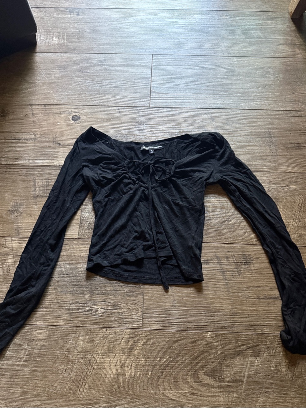 PacSun Black Long-Sleeve Ruched Tie-Front Top